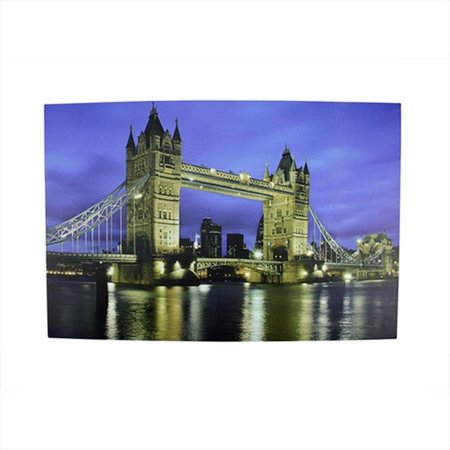 BACK2BASICS 23.5 in. Battery Operated 6 LED London Bridge Scene Canvas Wall Hanging BA72777